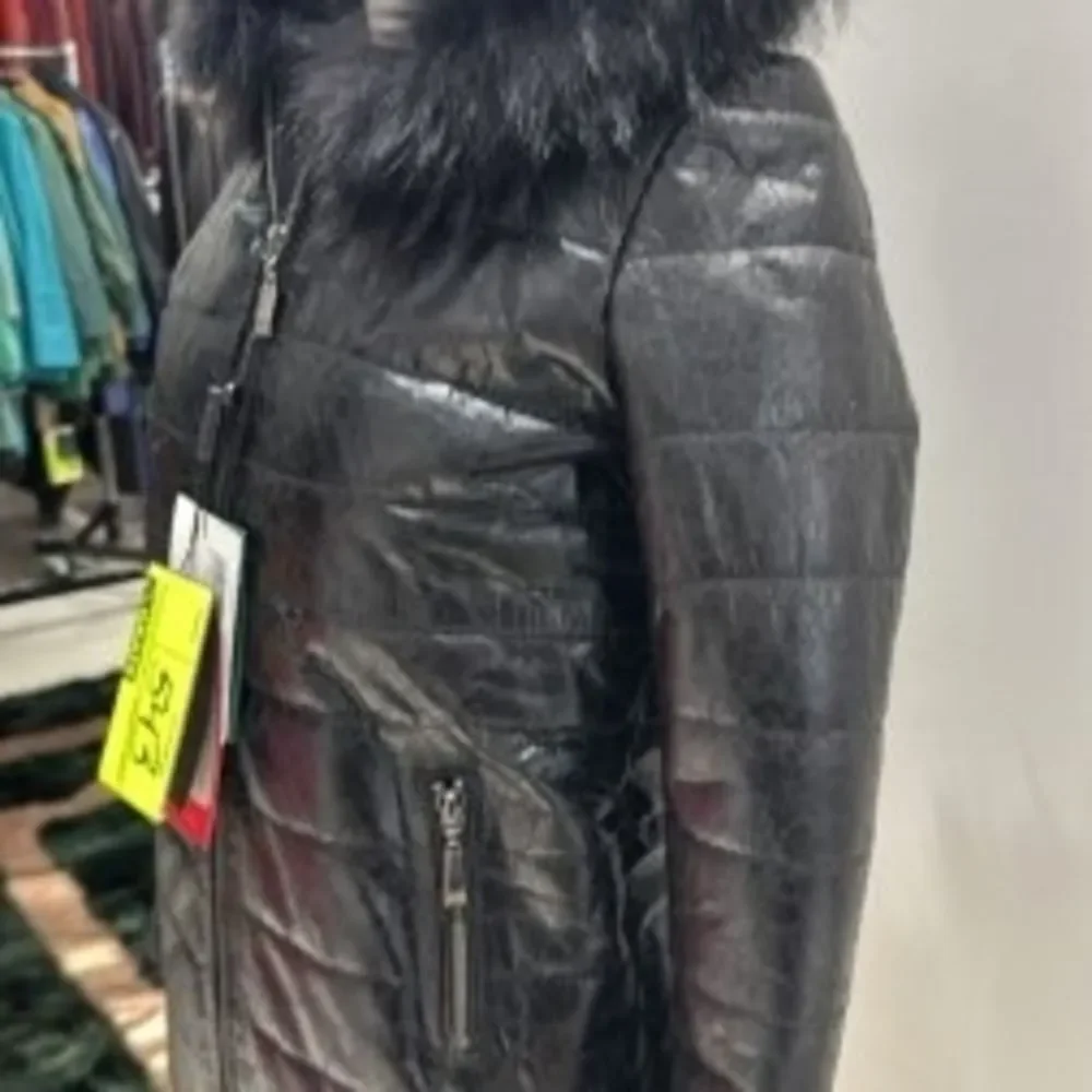 Ottimo Leather Black Puffer Jacket with Faux Fur Hood